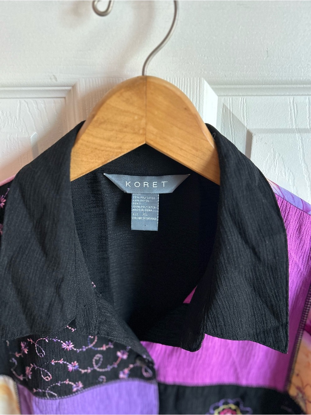 Vintage black and purple patchwork embroidered button down blouse - Picture 5 of 5